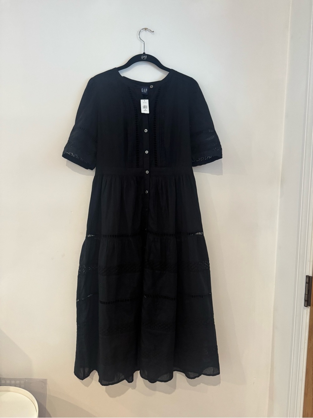 NWT GAP Black Eyelet Tiered Midi Dress